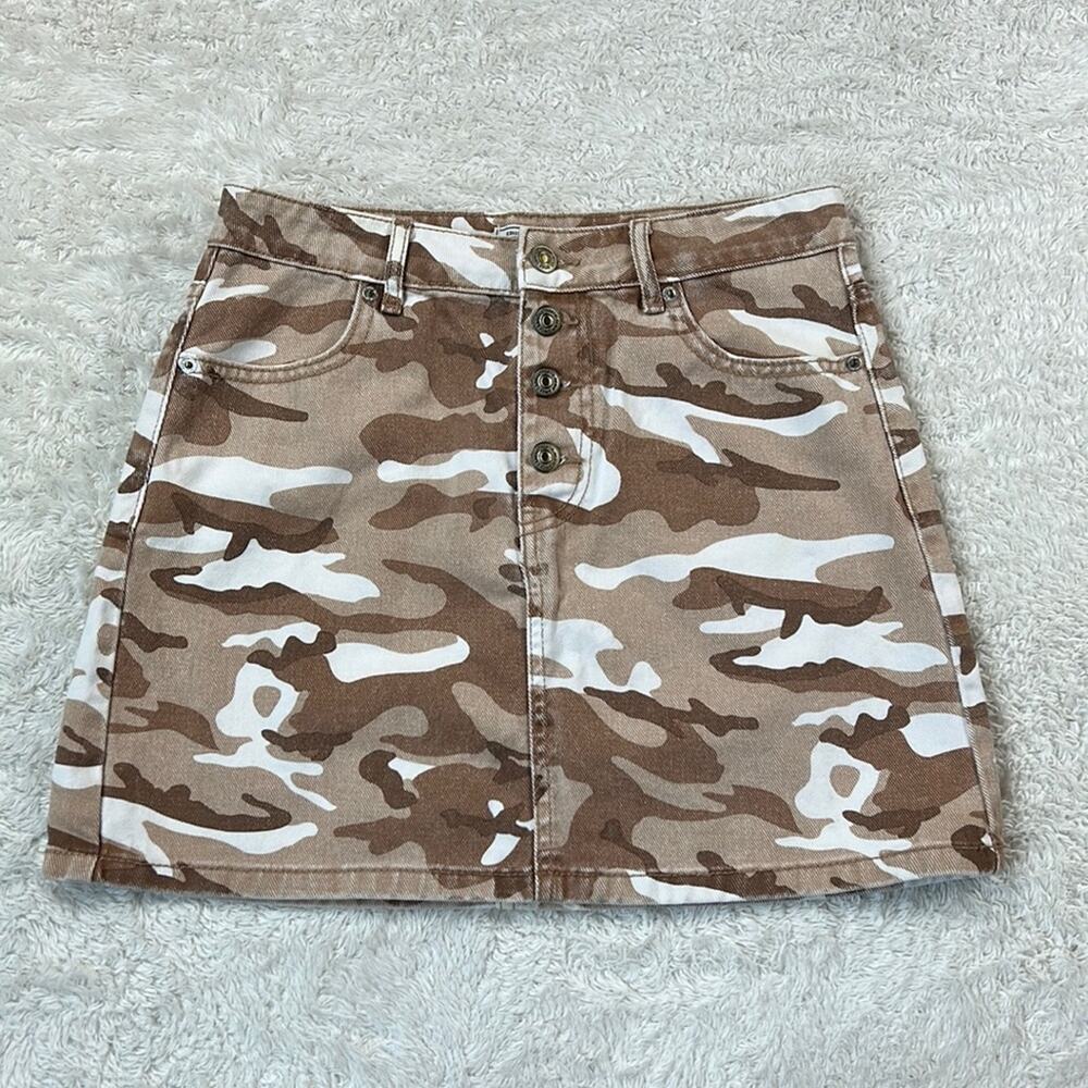 Pimkie collection tan corduroy button down denim mini skirt, 40 or‎ small